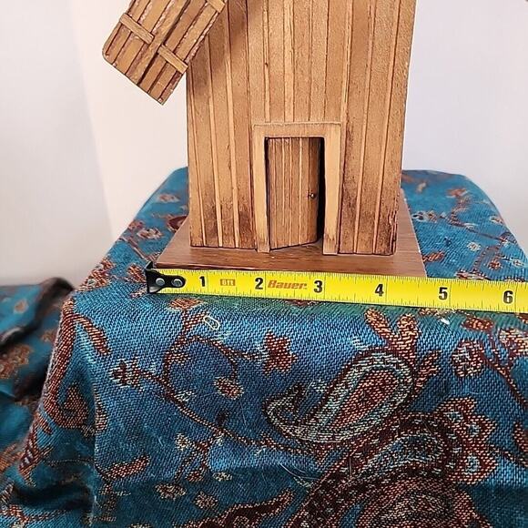 Vintage Wood Windmill Music Box Plays Windmills of Your Mind Works Great - Picture 10 of 10